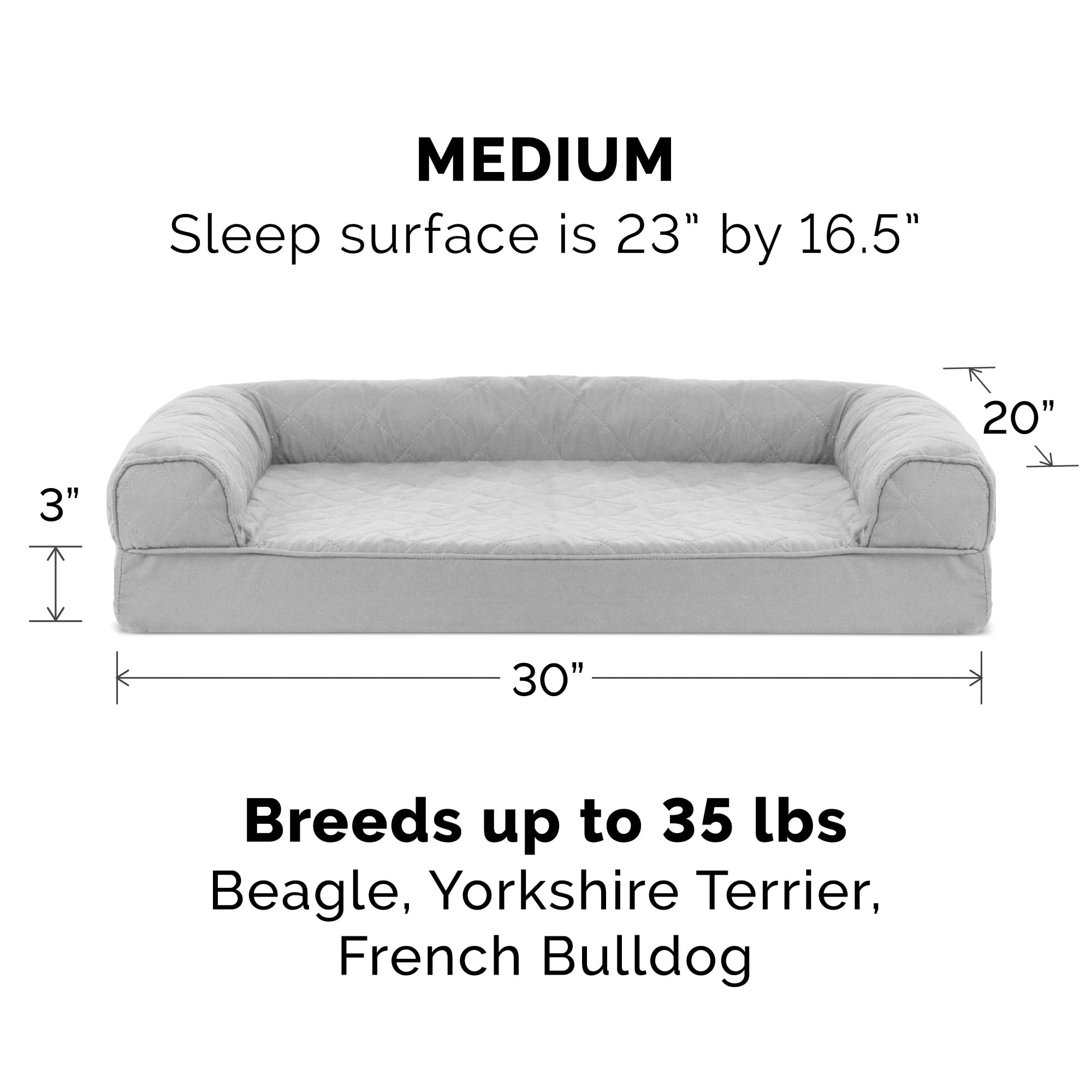 FurHaven Pet Products Quilted Cooling Gel Top Sofa Pet Bed for Dogs & Cats - Silver Gray, Medium