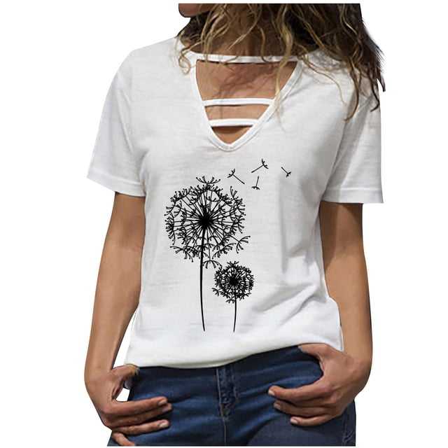Birdeem Mode Femmes Été Col en V Manches Courtes Imprimé Tops de Loisirs