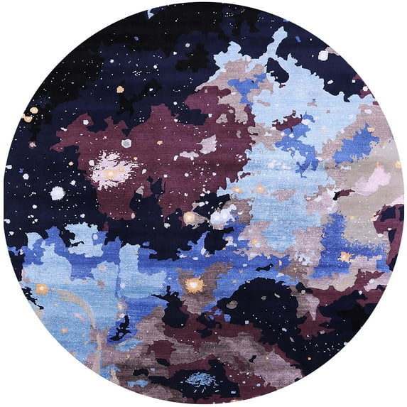 Ahgly Company Machine Washable Indoor Round Industrial Modern Deep Purple Area Rugs, 3' Round