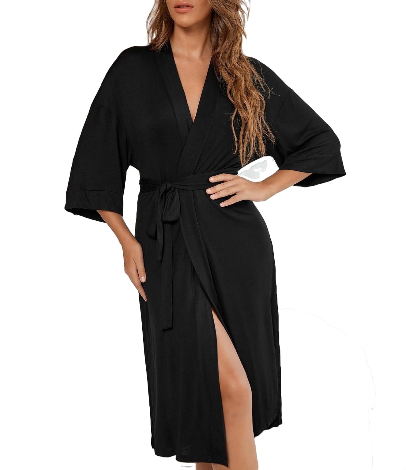 Casual 3/4 Sleeve Black Women's Lounge Robes (Women's) - Walmart.com