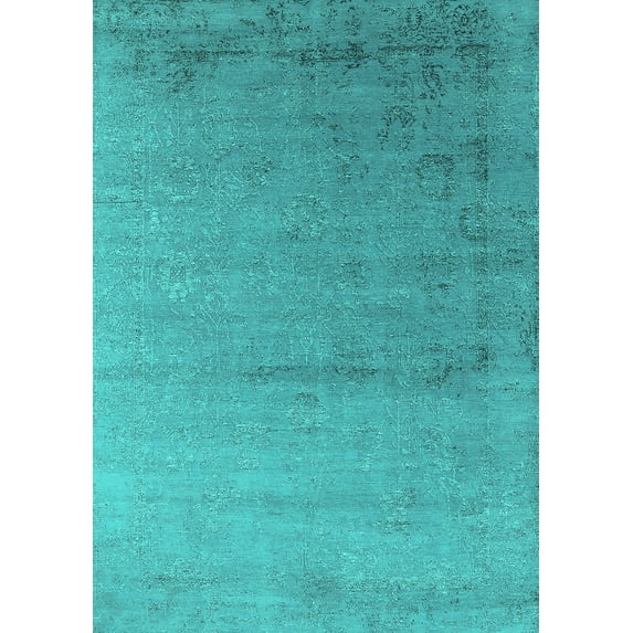 Ahgly Company Machine Washable Indoor Rectangle Oriental Turquoise Blue Industrial Area Rugs, 6' x 9'
