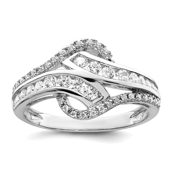 925 Sterling Silver Rhodium Plated Twist Cubic Zirconia Ring Size 6 Ring for Women - 2.4 Grams