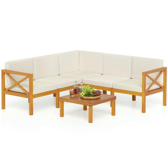 Aimee Lii Outdoor 6 Pieces Acacia Wood Patio Sectional Furniture Set, Outdoor Patio Furniture for Pool Deck Backyard, Sturdy-Off White