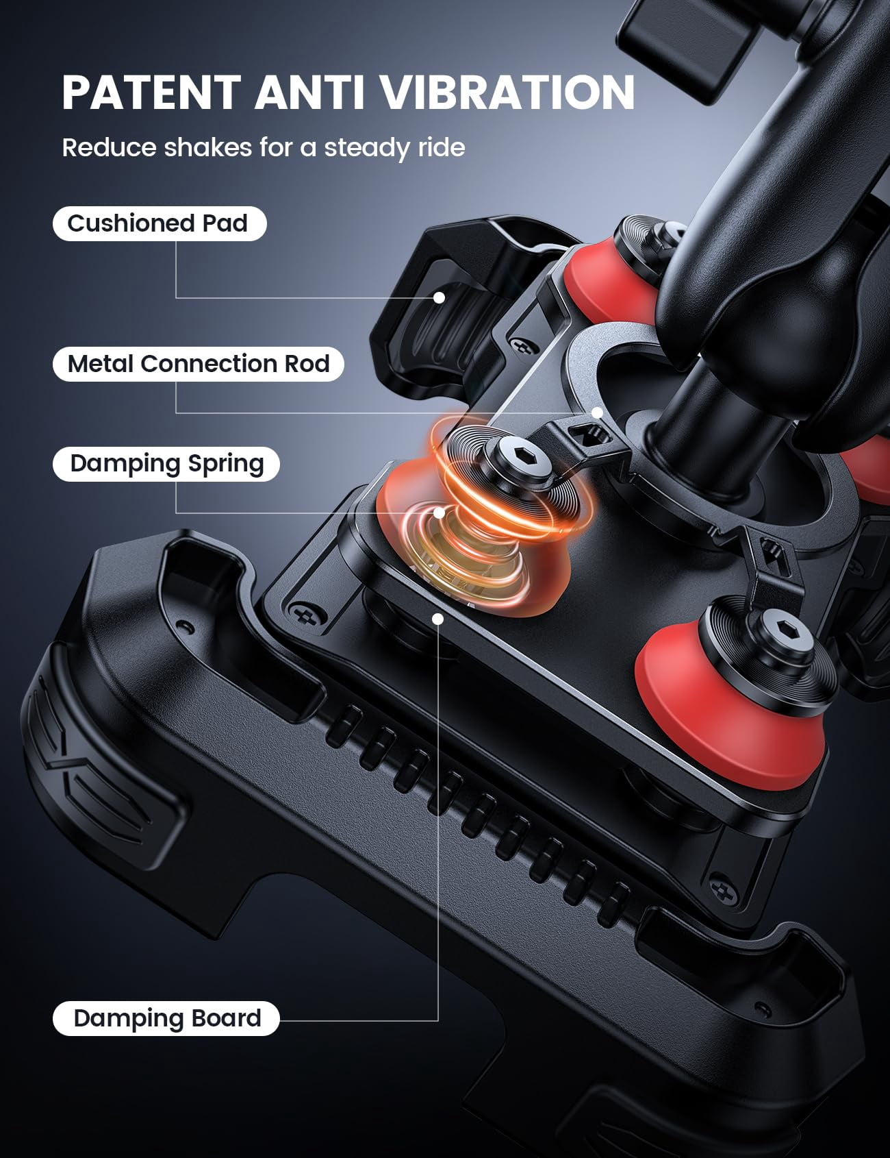 Motorcycle Phone Mount Holder - [Dual Vibration Dampener] [Metal Adjustment Arm] Motorcycle Cell Phone Holder, Bike Handlebar Phone Mount, Gifts for iPhone 16 15 14 Pro Max, 4.7-6.7" Phones