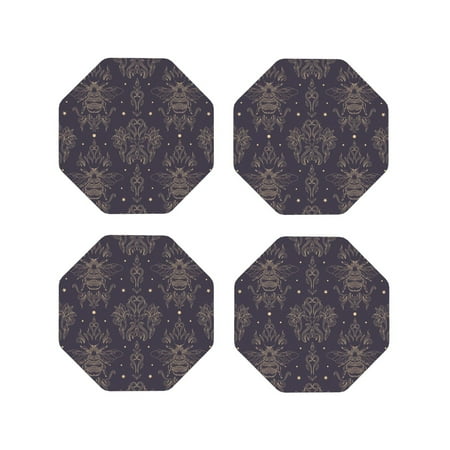 

Junzan Golden Bumblebee Print Coasters for Drinks - Leather Coasters Set of 4 for Coffee Table for Housewarming/Kitchen/Bar/Decor-Octagon