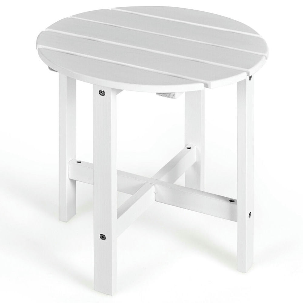 GVN Outdoor Coffee Table,18 Inch Patio Round Side Wooden Slat End Coffee Table for Garden-White GVN Outdoor Coffee Table,18 Inch Patio Round Side Wooden Slat End Coffee Table for Garden-White