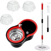 360° Spin Mop & Bucket Set - Self-Wringing Microfiber Mop with 3 Refill Heads - Heavy Duty Floor Cleaning System for Hardwood & Tile