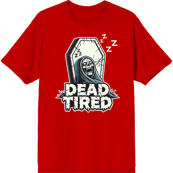 Dead Tired Halloween Zombie Adult Red Crew Neck Short Sleeve Tee-Medium