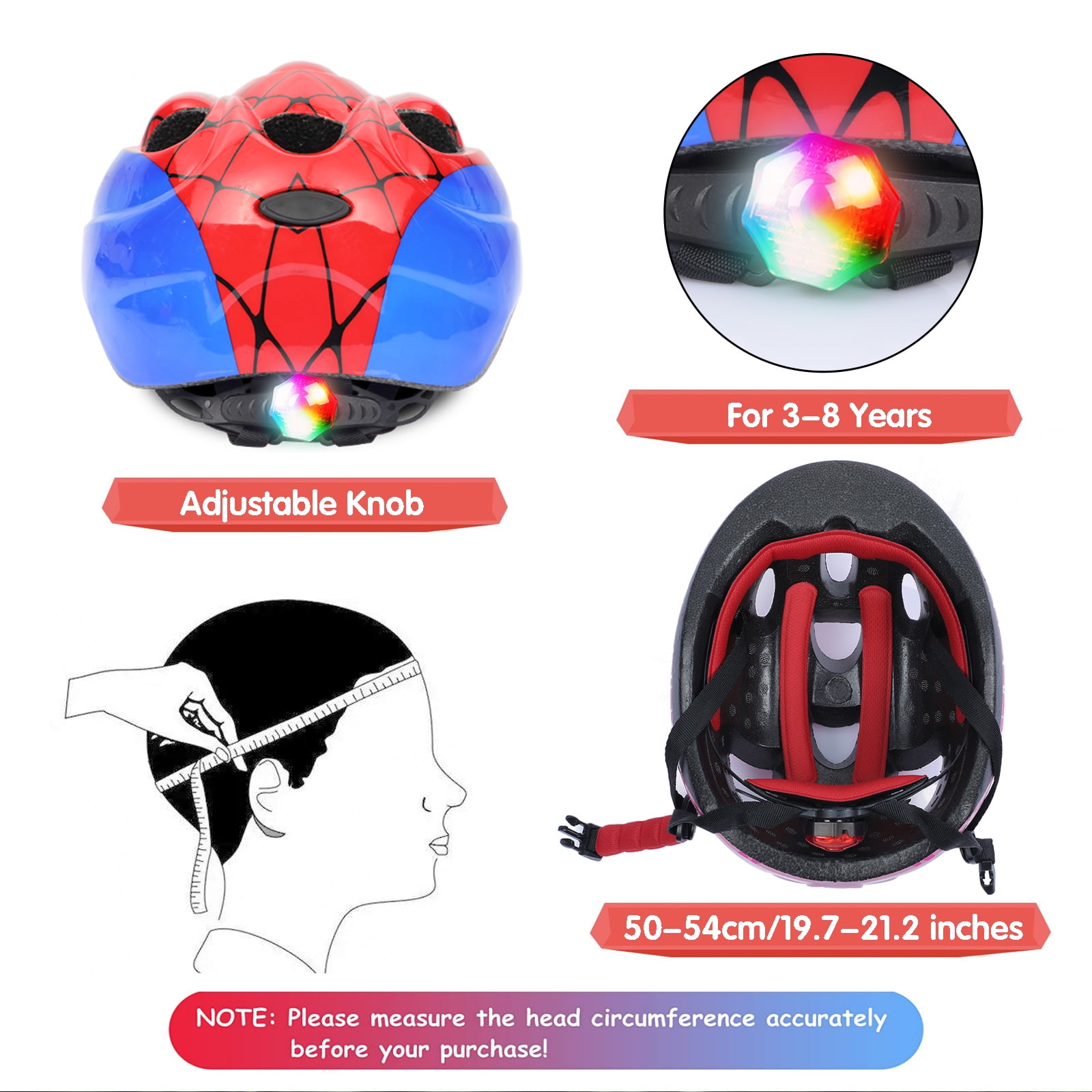 Atphfety Toddler Kids Bicycle Helmet with LED Light, Red(50-54cm)