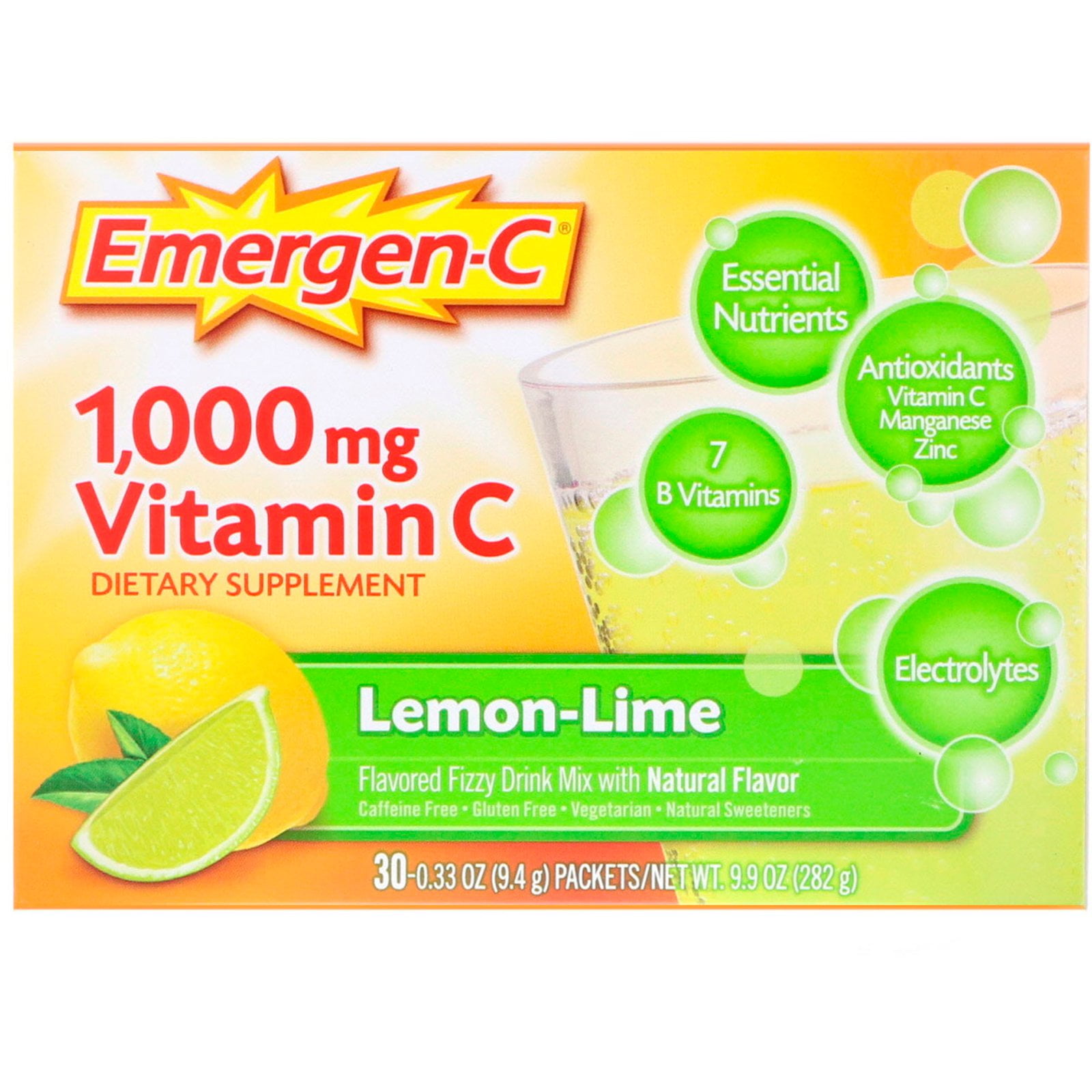 EmergenC Vitamin C Flavored Fizzy Drink Mix LemonLime 1 000 mg 30