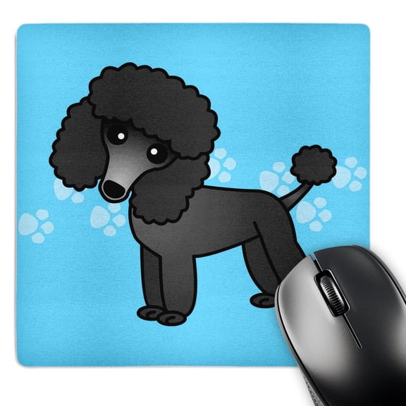3dRose, Cute Black Poodle Blue Paw Print Background, MousePad