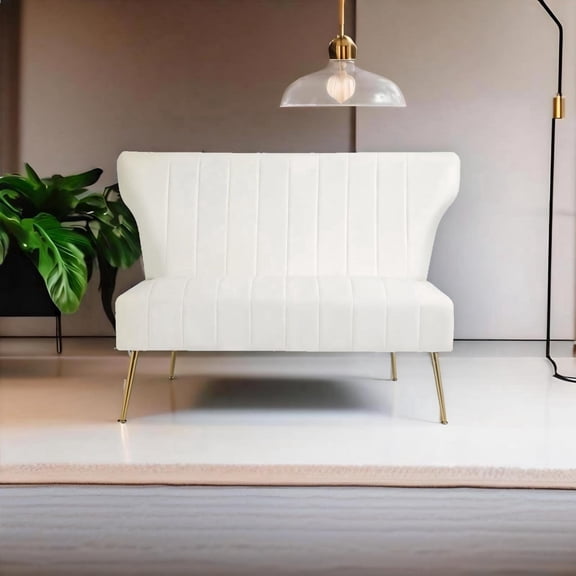 Newnno Reception Velvet Loveseat Golden Legs Sofa, White
