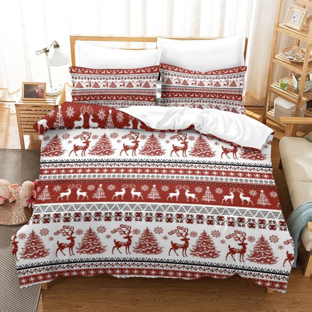 Deers Christmas Trees Santa Claus Snowman Holiday Soft Bed Bedding Set