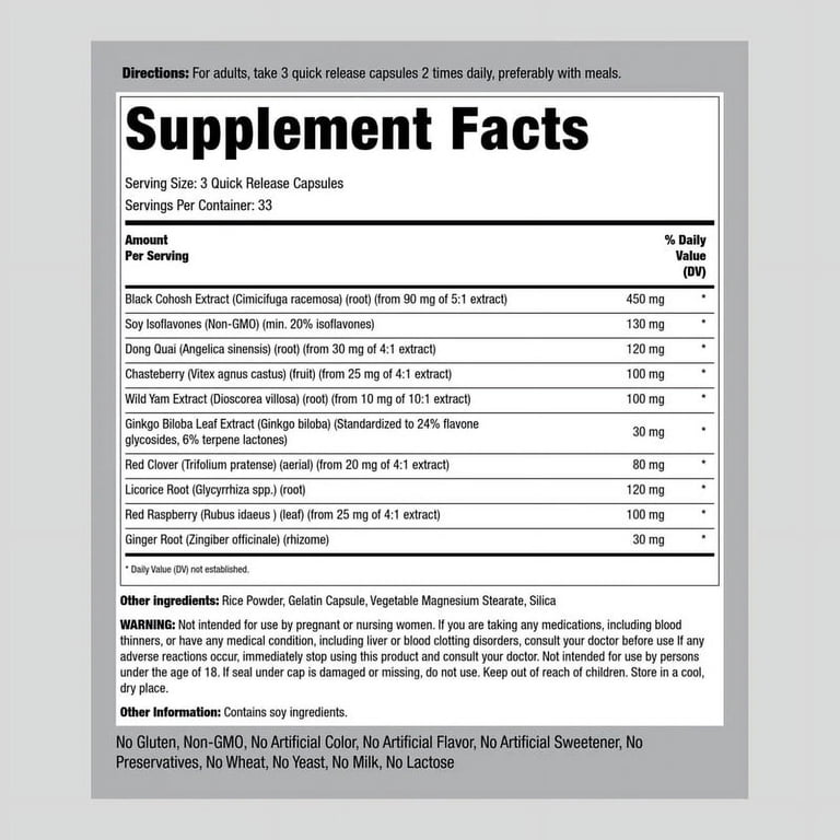 Piping Rock Menopause Supplement For Women - 100 Capsules With Black Cohosh, Red Clover, Chasteberry