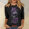 thumbnail image 2 of yoeyez Halloween Shirts For Women 3/4 Sleeve Print Tops Casual Crewneck Basic Pullover Fall Business Work Blouses Multicolor,S, 2 of 6