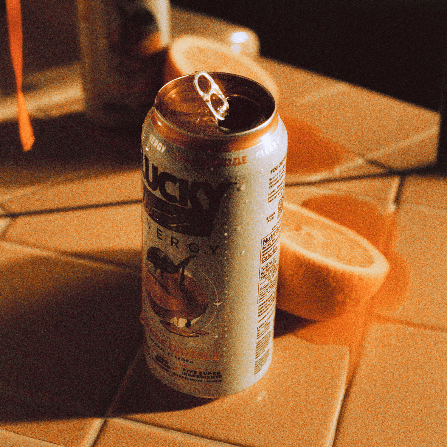 Lucky Energy Sugar Free Energy Drinks 16 fl oz Can, Orange Drizzle with Maca, Ginseng, Taurine, Beta-Alanine, 200mg Caffeine, Zero Calories