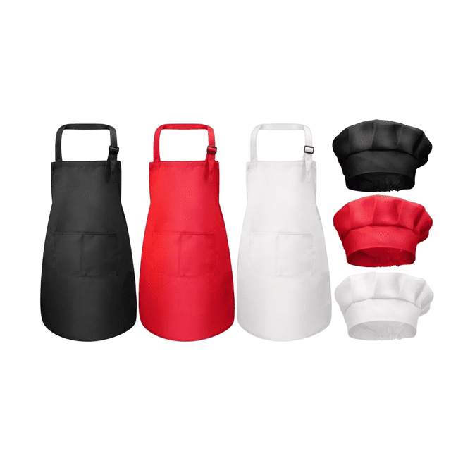 Disfraz Chef Máster Niños Cocinero Gorro Para Niño Niña 3 pcs Rojo/Negro/Blanco