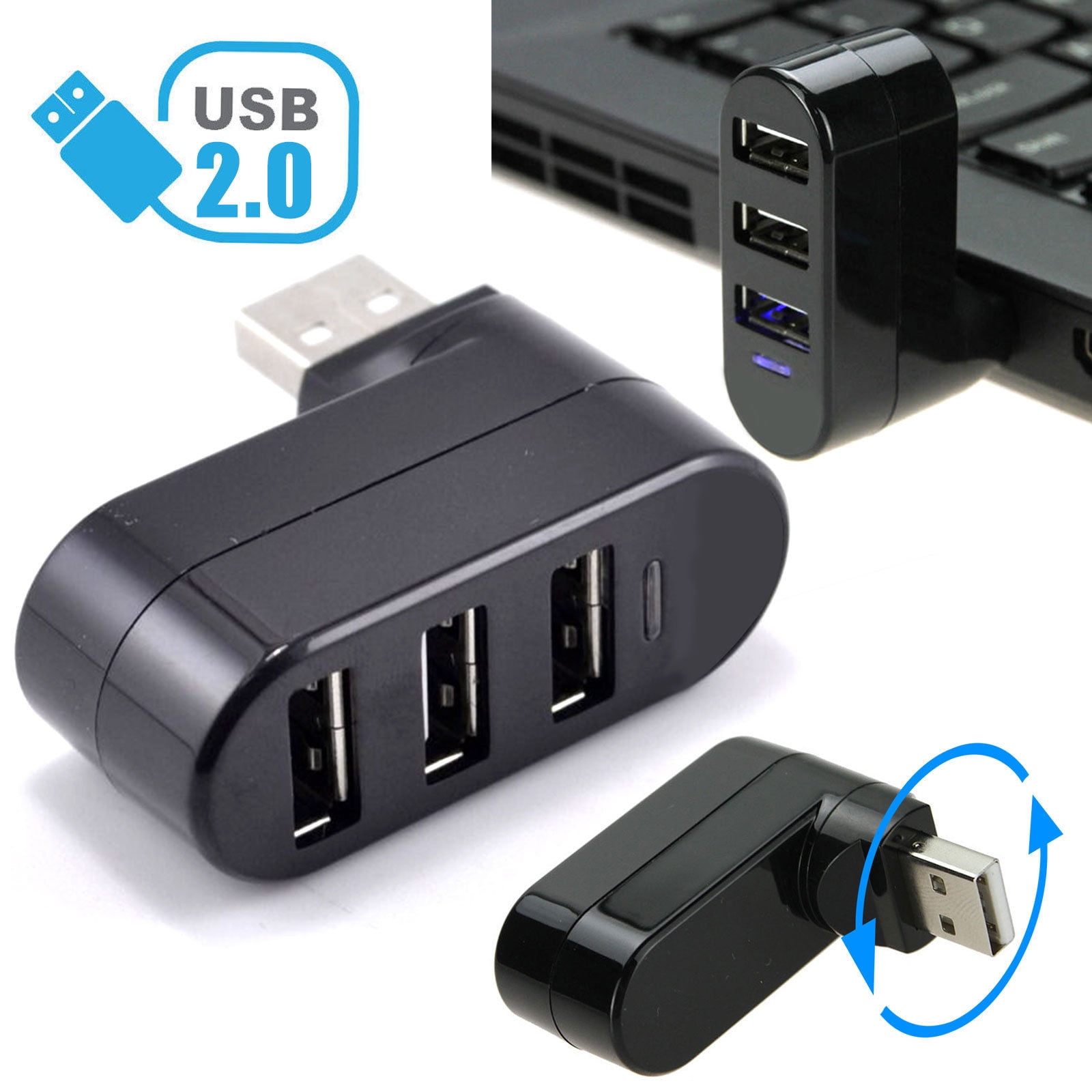 Mini USB 2.0 Hub 3 Ports Splitter High Speed for PC Computer Laptop Notebook NEW 