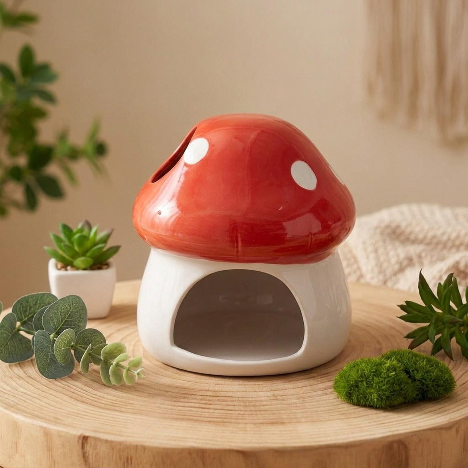 Dualoai Ceramic Hamster House Cute Guinea Pig Hideout for Rats Dwarf Hamster Gerbils Red