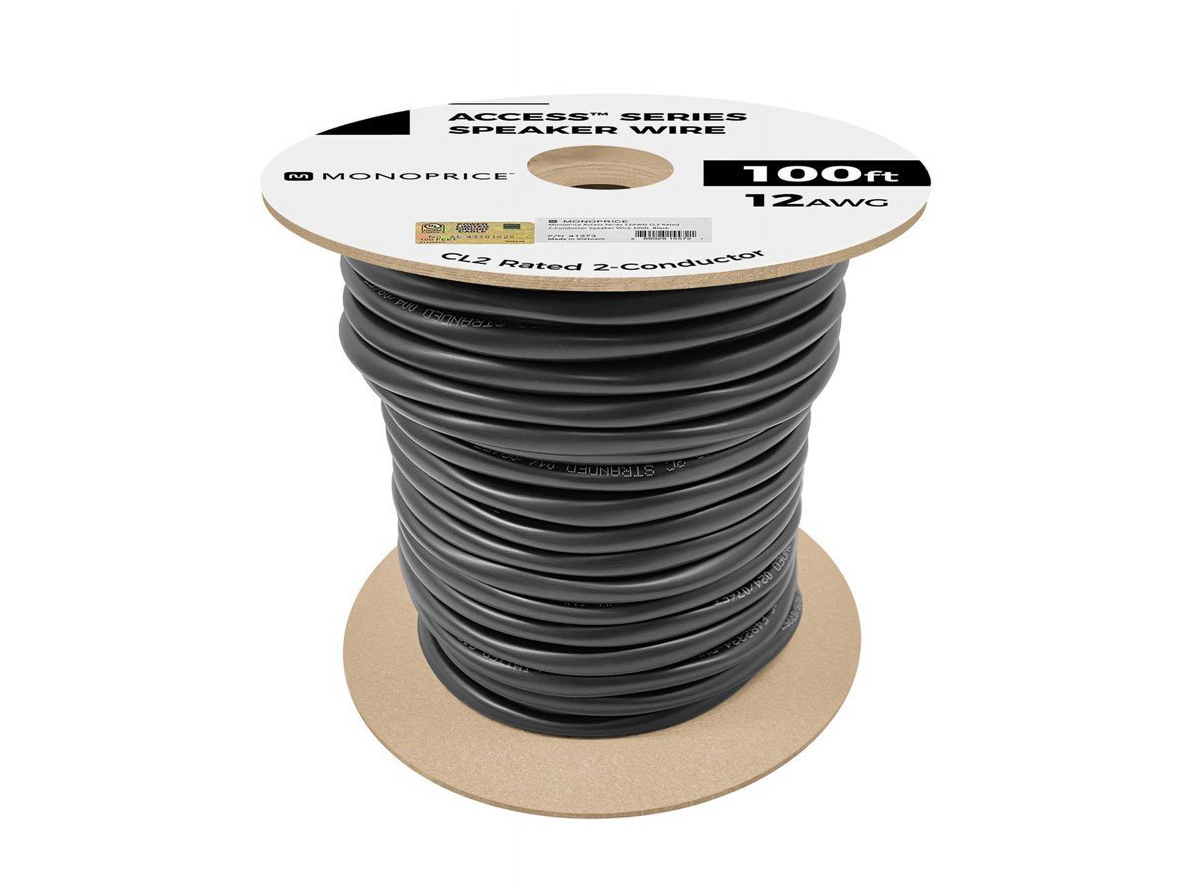 Monoprice Speaker Wire, CL2 Rated, 2-Conductor, 12AWG, 100ft, Black