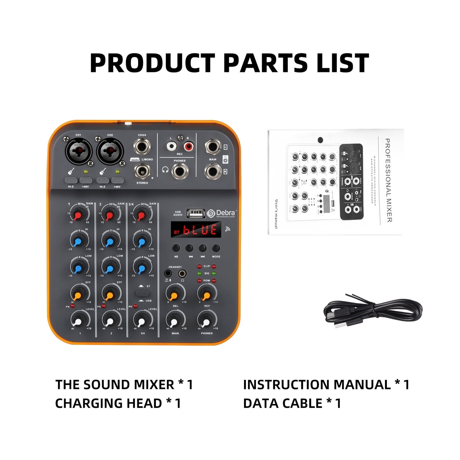 D4M DJ Console Mixer 4 Channel Phantom Power USB DJ 5V Custom Power Console For PC Singing Musical Instrumen ,Easy to Operate