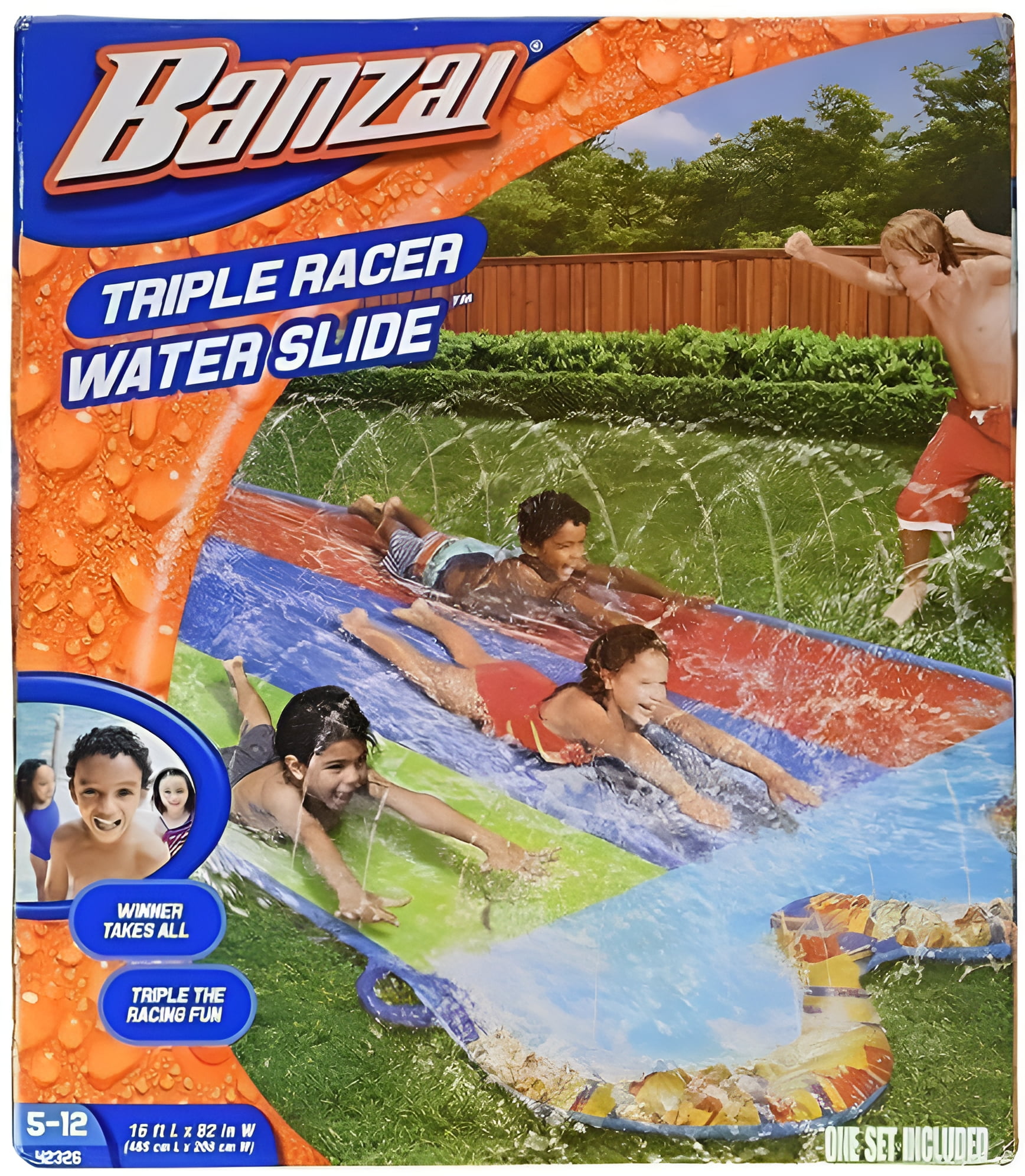 Banzai Triple Racer 16 Ft Water Slide-with 3 bodyboards included
