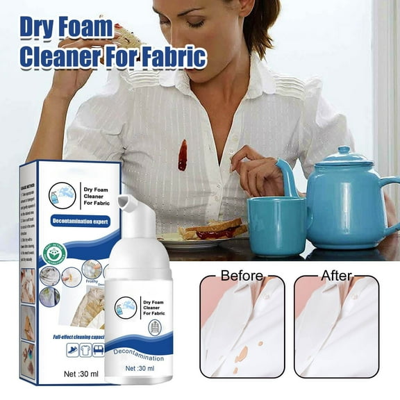 Dry Foam Cleaner 2 Pack | Fabric & Upholstery Stain Remover | Formula | Oil & Odor Removal | Multi-Surface | No-Wash | Portable 30ml Each | Fast Acting | Clothes Shoes Couch Use