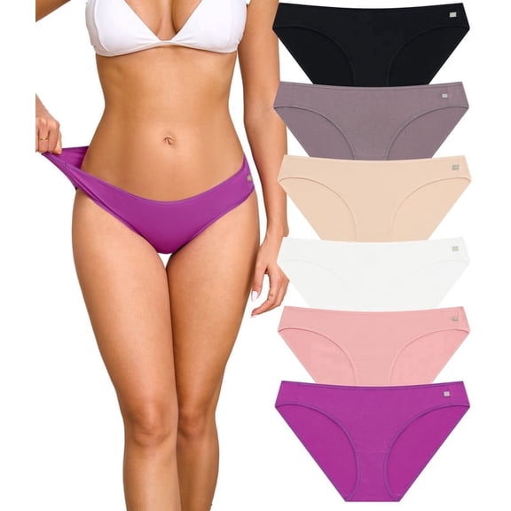 CF Cotton Underwear for Women Organic Cotton Stretch Bikini Panties Low Rise Hipster Ladies Soft Breathable Briefs Underpants 6 Pack(6F,M)