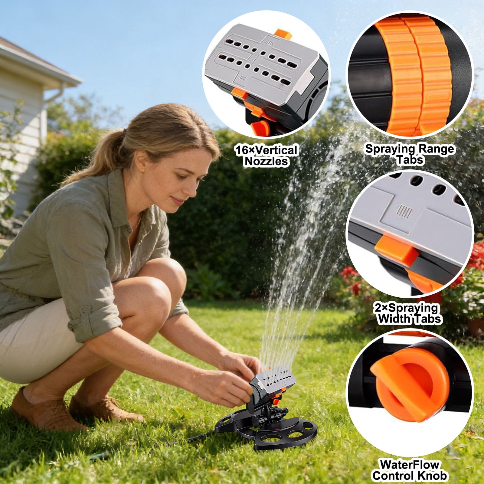 Watering Solution Oscillating Sprinkler with Timer for Garden Yard Coverage 16 Nozzles Upgraded Performance