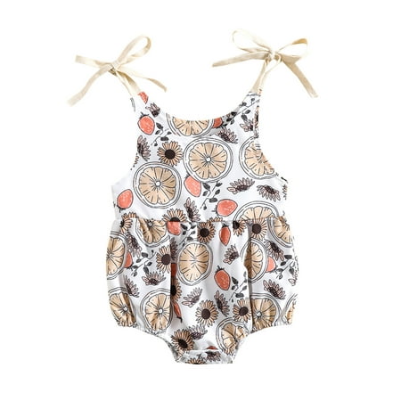 

Franhais Baby Girl Summer Romper Cute Sun/Fruit Print Sleeveless Tie Strap Infant Bodysuit Playsuit