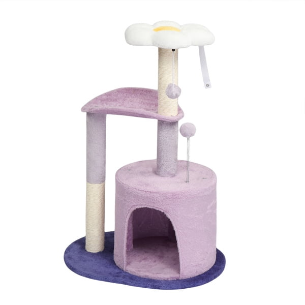 33in Multi-Level Cat Tree, Plush Condo, Curved Perch, Top Bed, Sisal Scratching Posts, Interactive Toys, Sturdy Design for Kittens/Small Cats