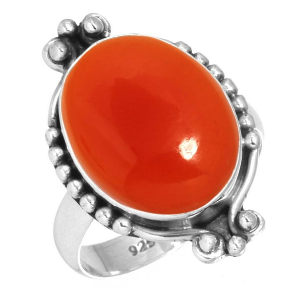 925 Silver Ring For Women - Girls Orange Genuine Carnelian Stone Silver Ring Size 7 August Birthstone Fashion Silver Ring Size 7 Gift For Women On Christmas 925 Silver Jewelry With Gemstone