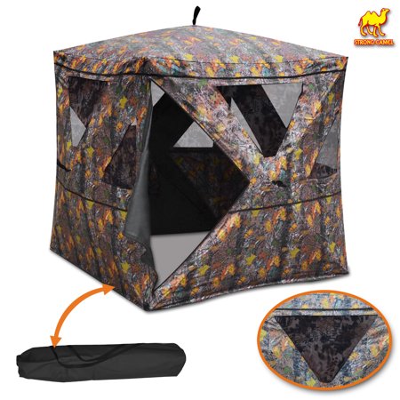 2-3 Person Camouflage Hunting Blind Ground Deer Archery Outhouse Camo Hunting Shooting Bowhunting Tent 64” H x 54” W x 54” (Best Mobile Phone For Blind Person In India)
