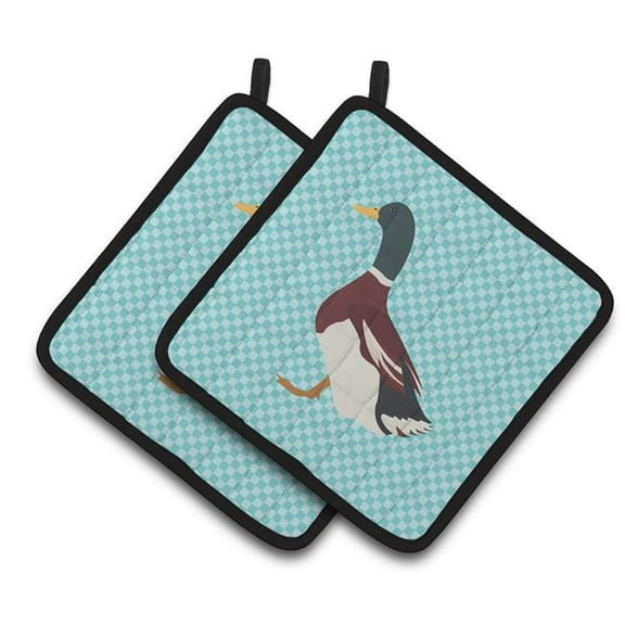 Caroline's Treasures Rouen Duck Blue Check Pair of Pot Holders