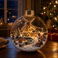 thumbnail image 3 of Diceymbol Lighted Windmill Christmas Ball Ornament, 3.15 In Clear Hanging Bauble with Snowy Village, Bridge and Warm Lights for Christmas Tree, 3 of 7