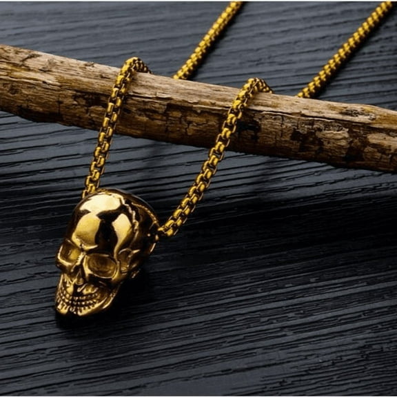 New retro skull 14K Yellow Gold pendant necklace men women chain necklace biker punk necklace pendant jewelry gift