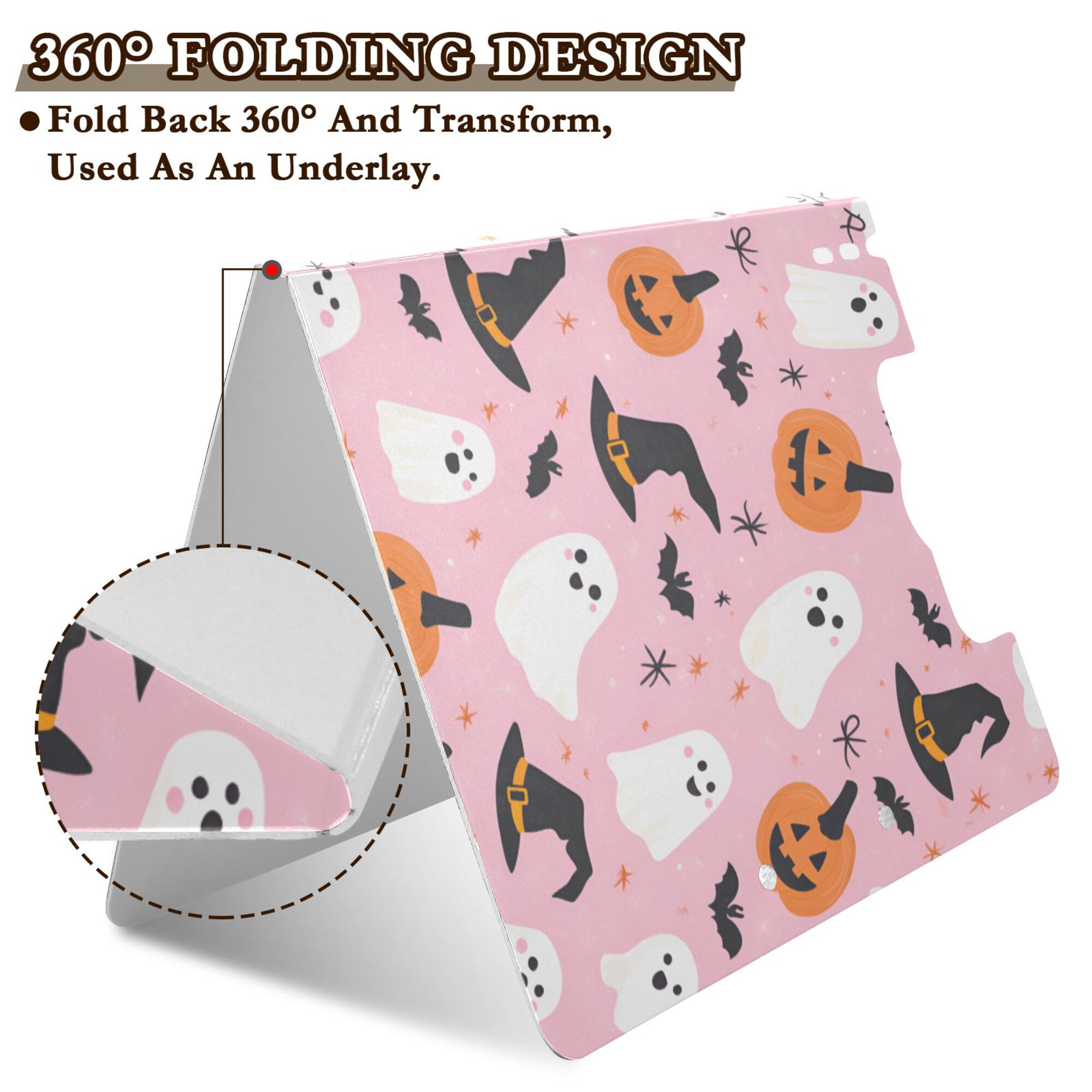 FORMRS A4 Clipboard Folder with Pen Holder Horizontal Foldable School Office Binder, Pink Halloween Ghosts