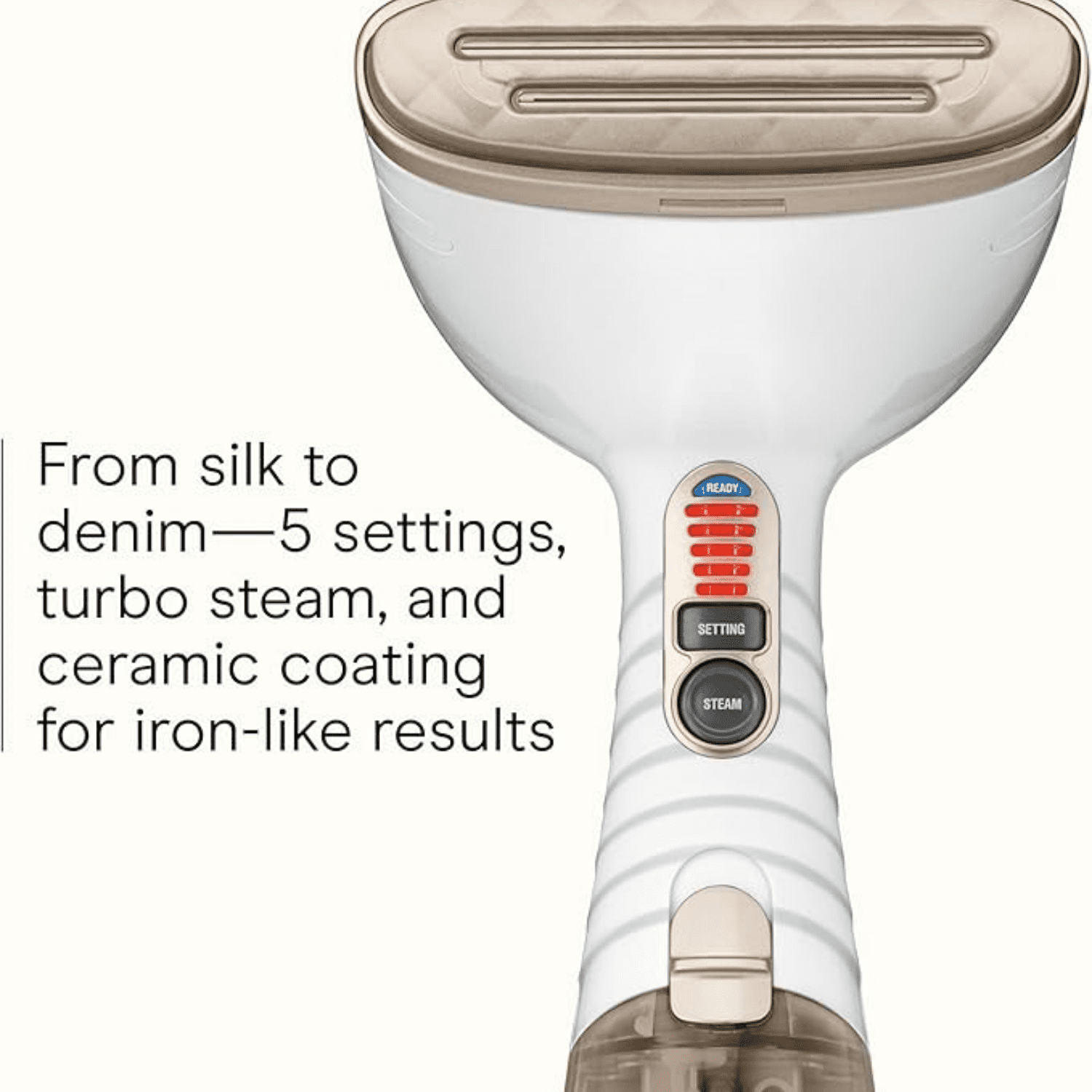 Handheld Garment Steamer for Clothes,  1875W Fabric Steamer, Portable Handheld Design, Strong Penetrating Steam, White/Champagne