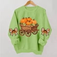 thumbnail image 2 of DeeHomeMo Pumpkin Harvest Cart Print Women Pullover Sweatshirt Wide Round Neck Long Sleeve Regular Fit Bow Applique On Sleeves For Fall Daily Casual Outing Green,XXL, 2 of 5