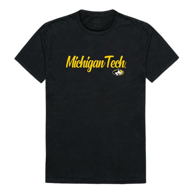 W Republic 554-341-BLK-02 Men Michigan Tech Script T-Shirt, Black - Medium