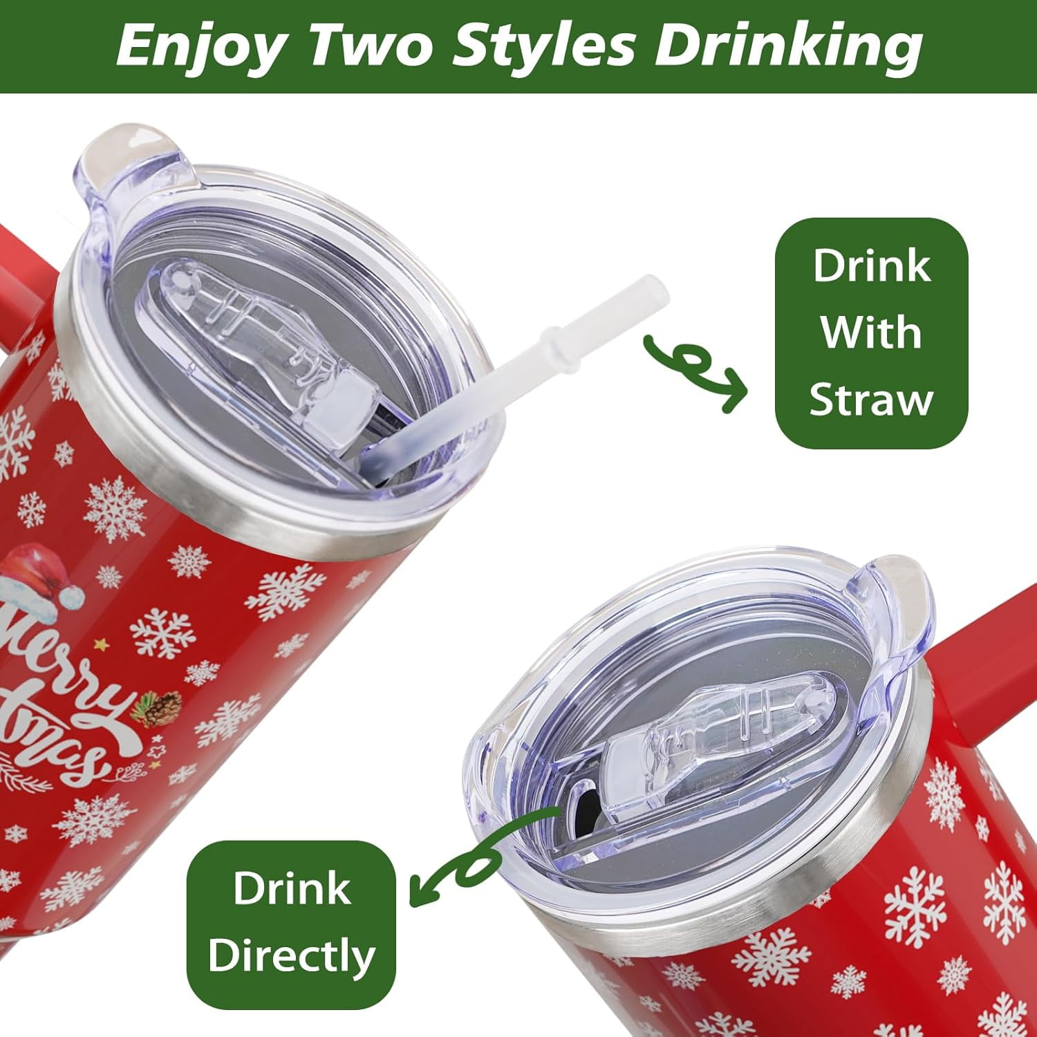 Christmas Tumbler 40 oz Christmas Tumblers with Handle and Straw Farmhouse Red Snowman Stainless Steel Insulated Coffee Cups Mugs Christmas Gifts Stuff Decor for Women Girls
