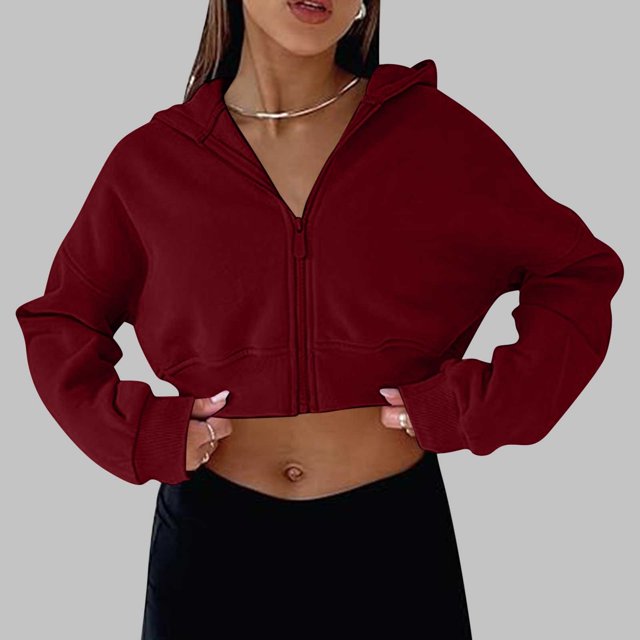 AherBiu Sweat à Capuche Court pour Femmes Fermeture Éclair Complète Chandails en Molleton Légers Veste Courte à Capuche pour Course