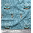 thumbnail image 1 of Soimoi Blue Poly Georgette Fabric Caramel & Americano Coffee Beverages Decor Fabric Printed Yard 52 Inch Wide, 1 of 3