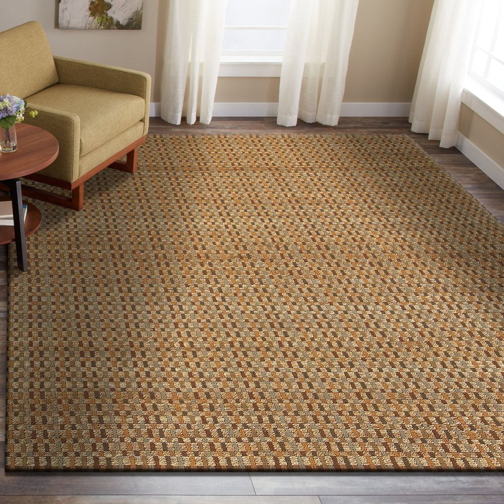 LR Home Ollie 9' x 12' Brown/Beige Checkered Stripe Braided Jute Indoor Area Rug