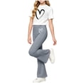 thumbnail image 7 of THDHVS Girls Fall Outfits,Girls Heart Print Round Neck Short Sleeve Top Stretchy Flared Pants Casual 2 Piece Set,Girls' Clothing Sets Dark Gray 7-8 Years, 7 of 7