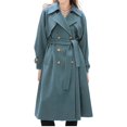 thumbnail image 4 of Pimfylm Women's Notch Lapel Double Belted Long Outwear Winter Coat Blue, L, 4 of 9