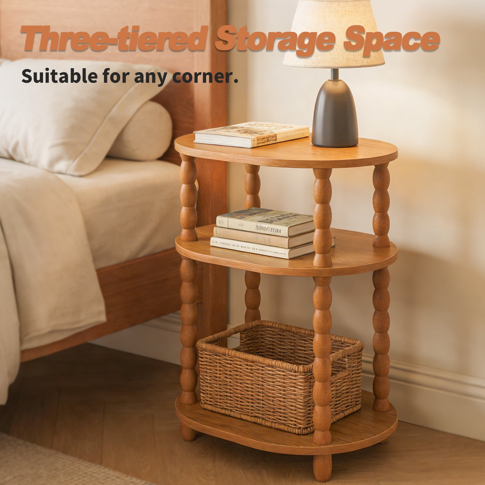 GOODLAN Wooden 3-Tier Side Table, Small End Table for Living Room and Bedroom, Rustic Walnut  Vintage Accent Coffee Table Nightstand with Storage