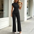 thumbnail image 6 of LEKWK Two Piece Sets for Women Mock Neck Slim Fit Short Sleeve Tops and Straight Leg Pants Ribbed Solid Casual Summer Fashion Business Work Sets, 6 of 7
