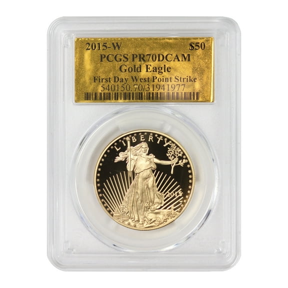 2015-W $50 Gold Eagle PCGS PR70 Deep Cameo First Day West Point Gold Label  U.S. Mint Coin