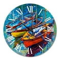 thumbnail image 2 of Designart 'Three Boats In The Harbor' Nautical & Coastal Wall Clock, 2 of 5